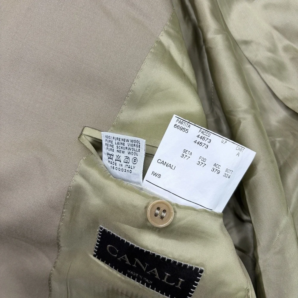 CANALI Beige Pure Wool 2-Pc Suit Mens Size 42L Slim 36x32 Made In Italy